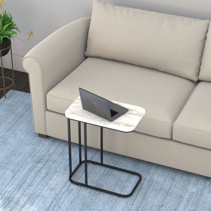 Premium Side Table with White Marble Top and Black Stand | Decoworld