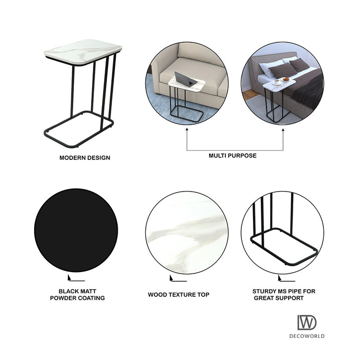 Premium Side Table with White Marble Top and Black Stand | Decoworld
