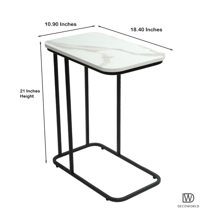 Premium Side Table with White Marble Top and Black Stand | Decoworld