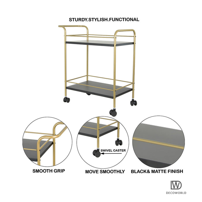 Premium Metal Kitchen Serving Trolley with Wheels (Black & Gold)