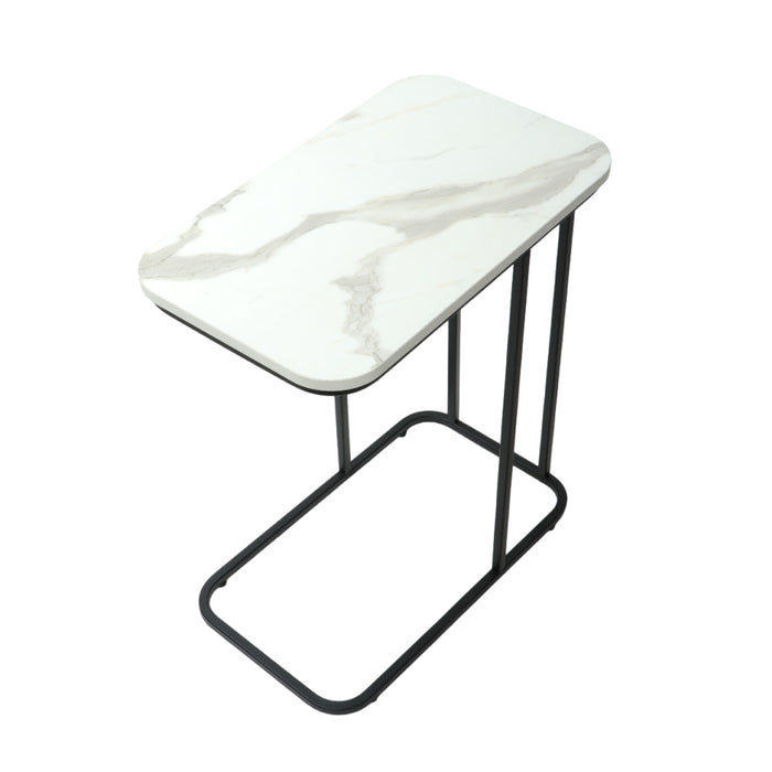 Premium Side Table with White Marble Top and Black Stand | Decoworld