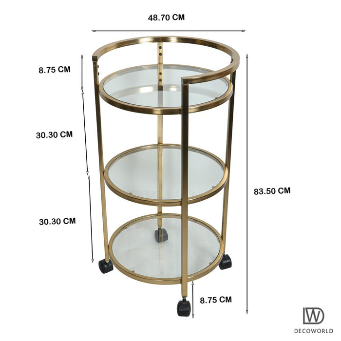 DECOWORLD| Circular Kitchen Serving Trolley with Wheels & Glass Shelfs