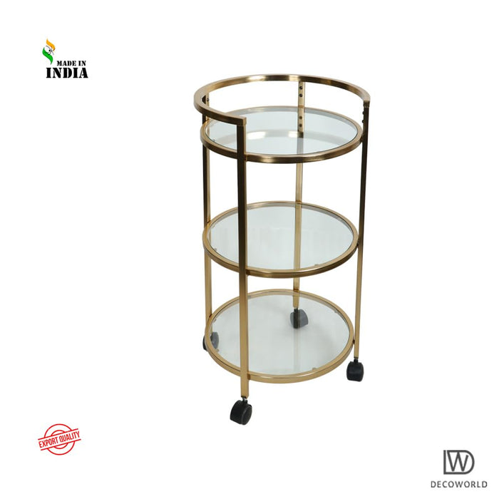 DECOWORLD| Circular Kitchen Serving Trolley with Wheels & Glass Shelfs
