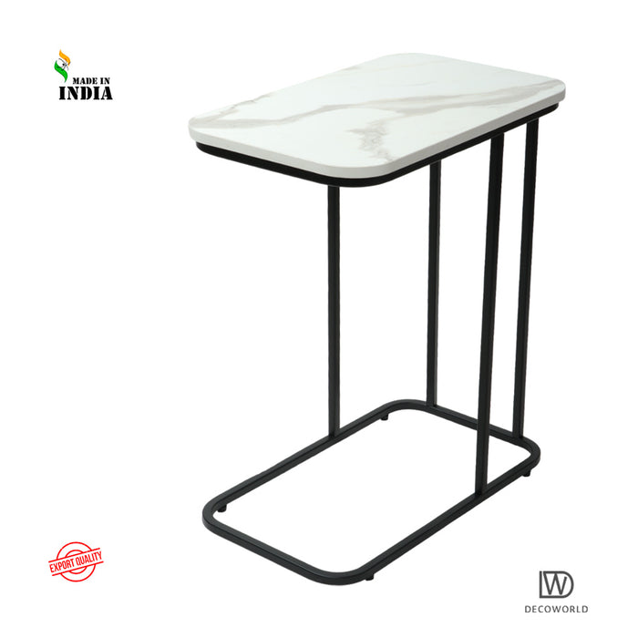 Premium Side Table with White Marble Top and Black Stand | Decoworld