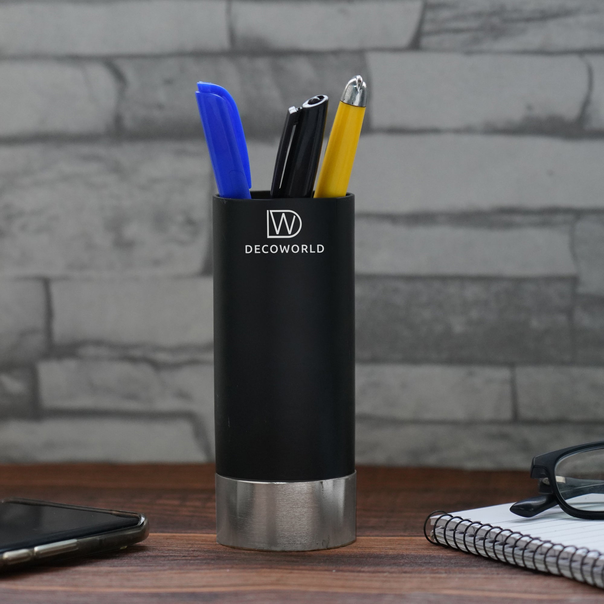 Pen Stand - Black with Metallic Silver Base
