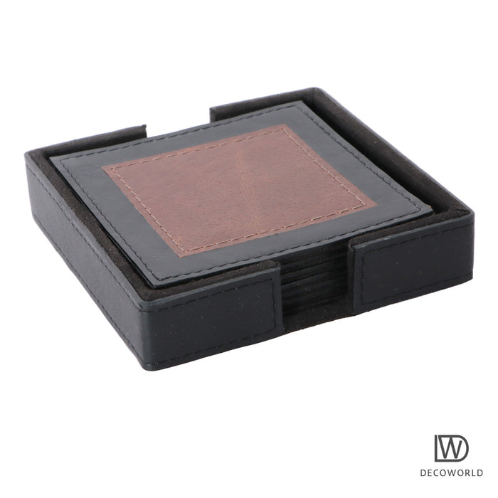 Leather Tea Coasters || Set of 6 (Brown and Black)