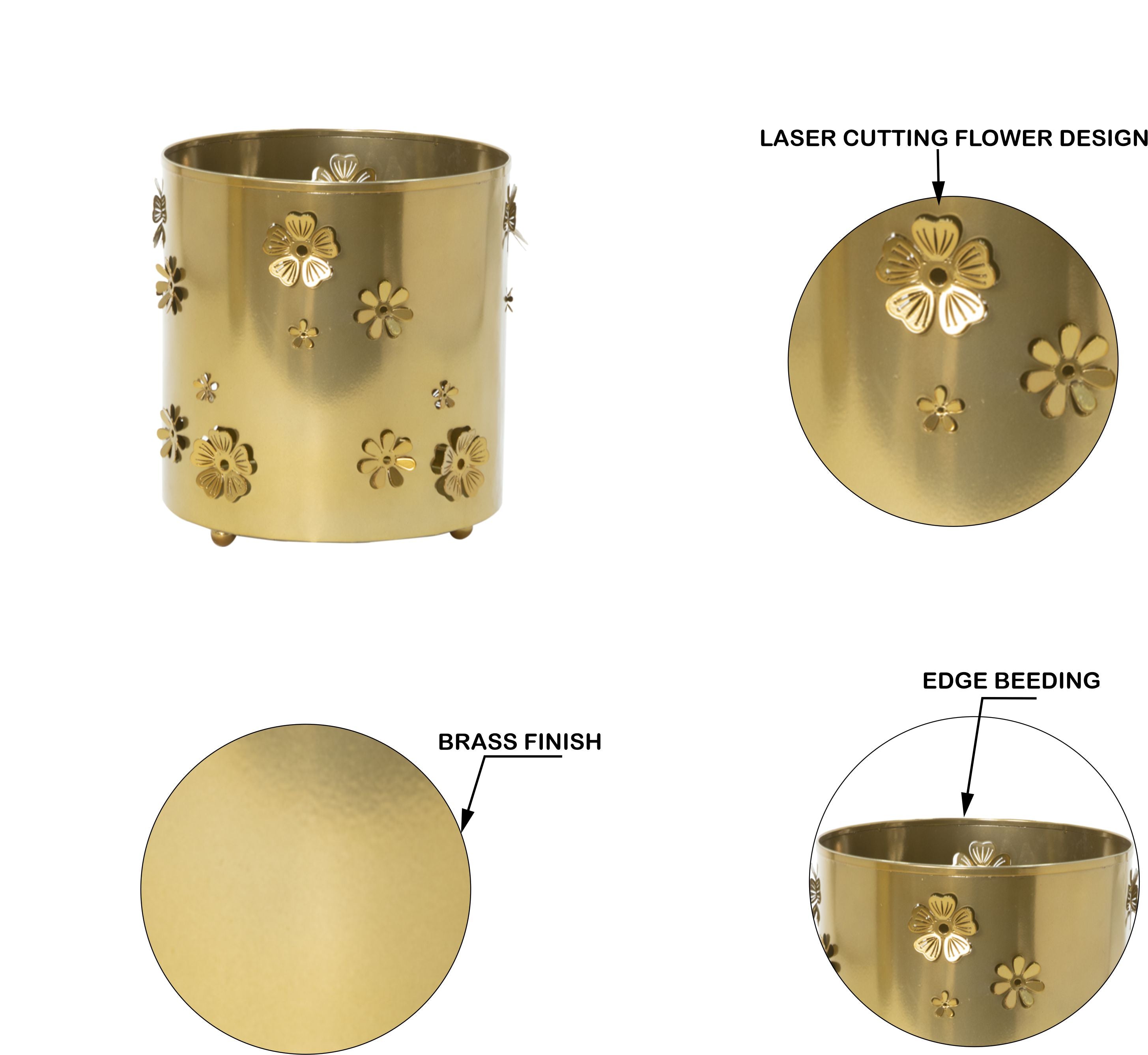 3D Planter - Floral Design Brass Finish(Set of 2)