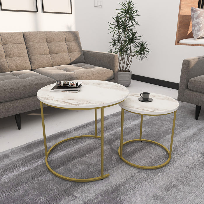 Coffee Table (White Marble Top with Golden Legs)