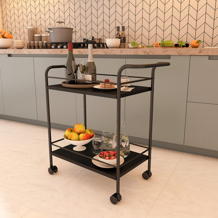 Premium Metal Kitchen Serving Trolley with Wheels (Black)