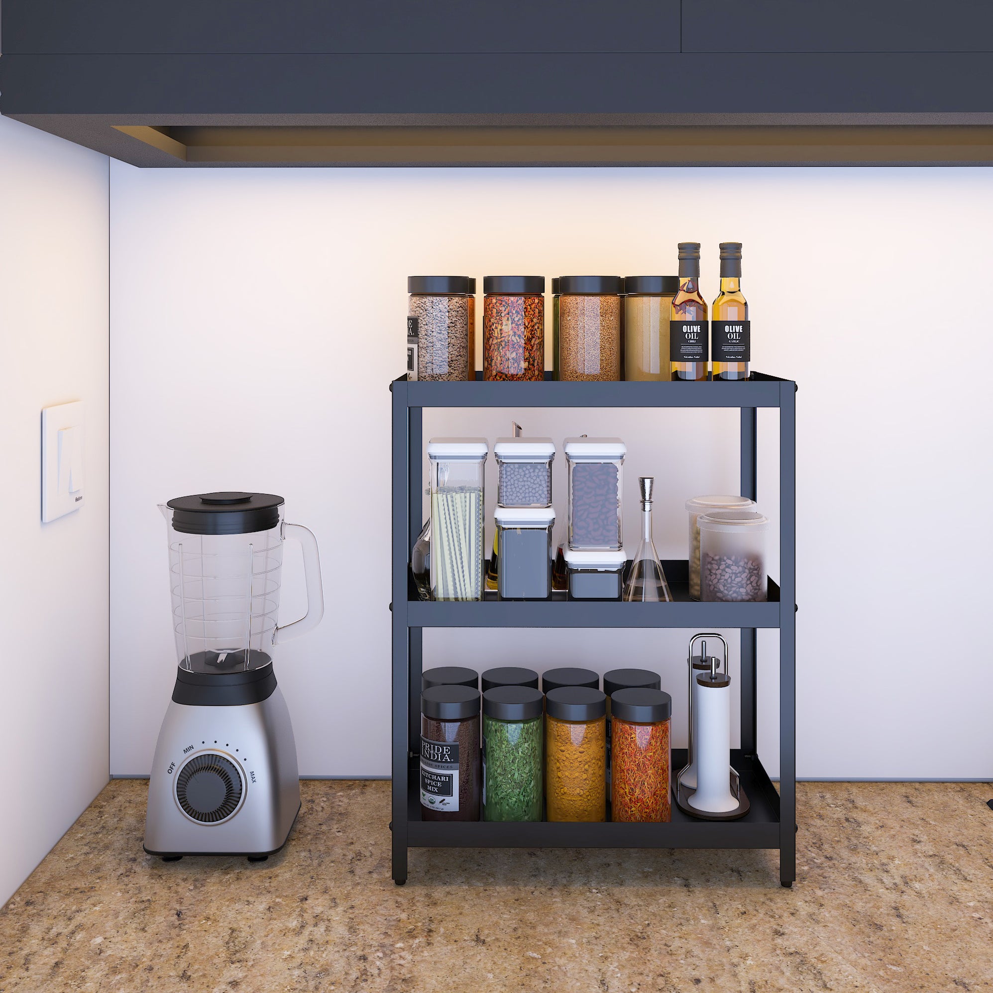 3 Tier Multipurpose Countertop Organizer Rack (Black) — DECOWORLD