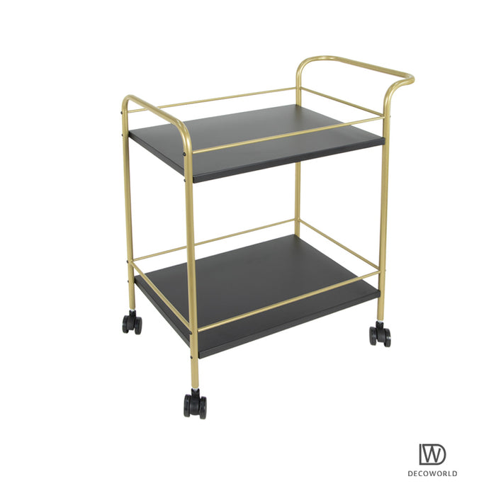 Premium Metal Kitchen Serving Trolley with Wheels (Black & Gold)