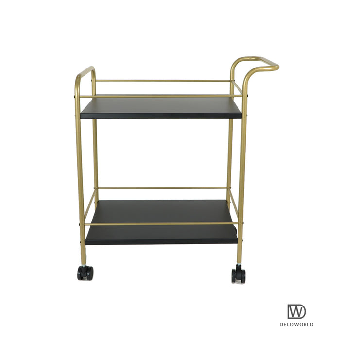 Premium Metal Kitchen Serving Trolley with Wheels (Black & Gold)