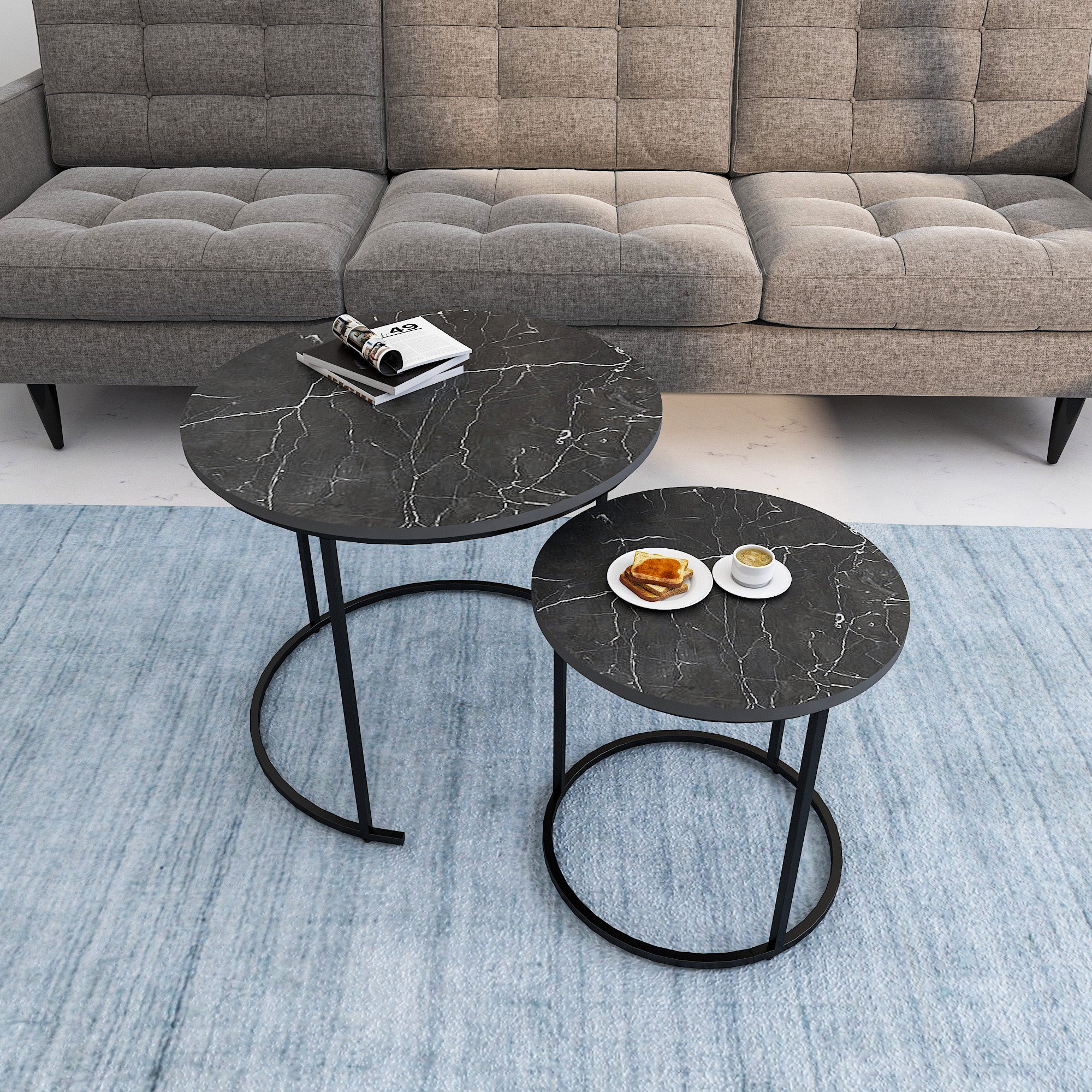 Premium Coffee Table (Grey Marble Top with Black Legs)
