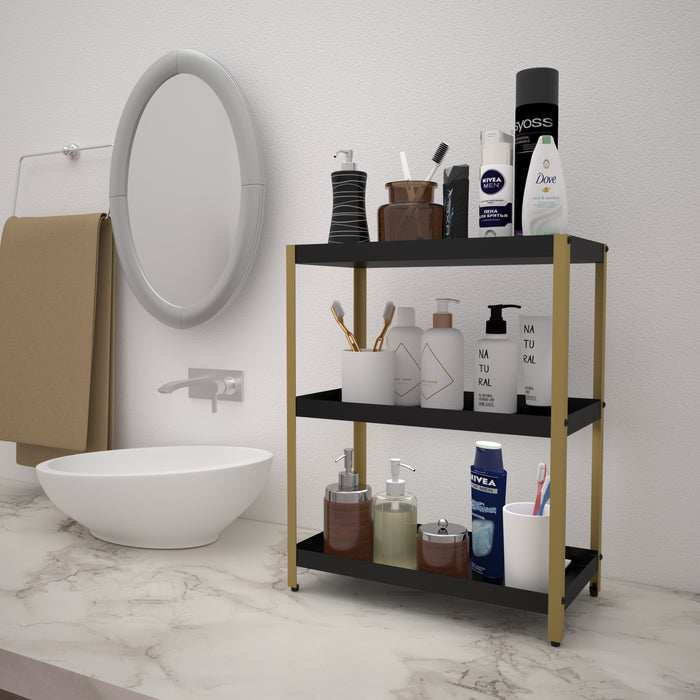 3 Tier Multipurpose Countertop Organizer Rack (Black & Golden)