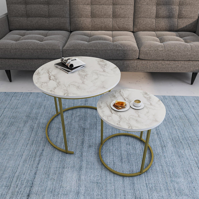 Coffee Table (White Marble Top with Golden Legs)