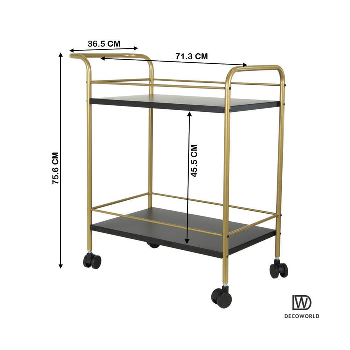 Premium Metal Kitchen Serving Trolley with Wheels (Black & Gold)