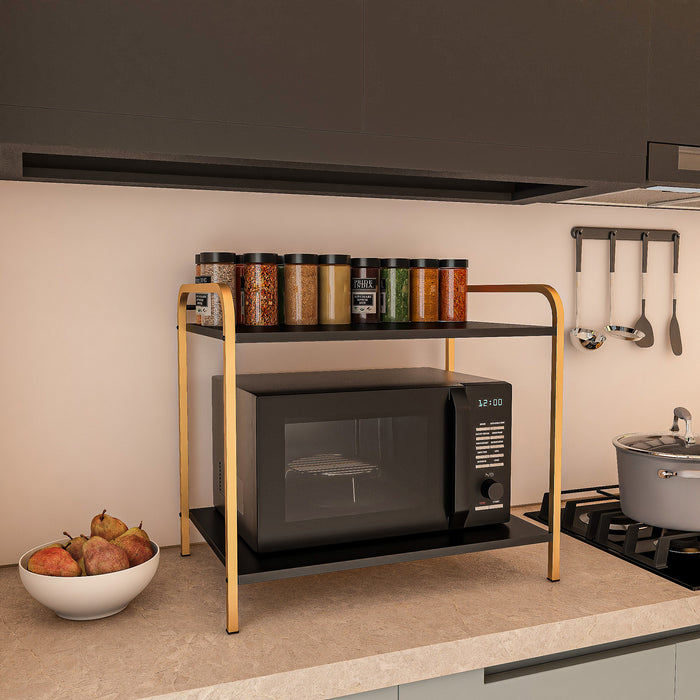 Premium Metal Microwave Stand (Black & Gold)