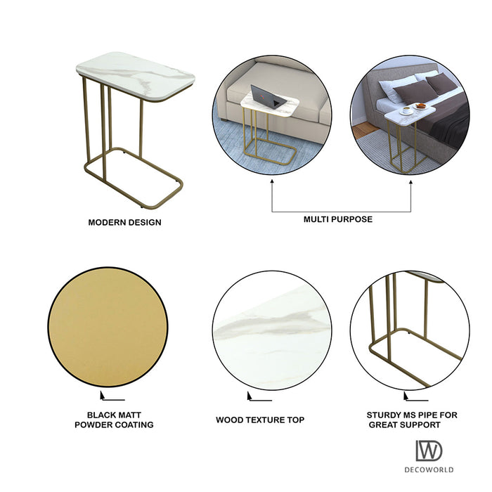 Premium Side Table (White Marble Top with Golden Stand)