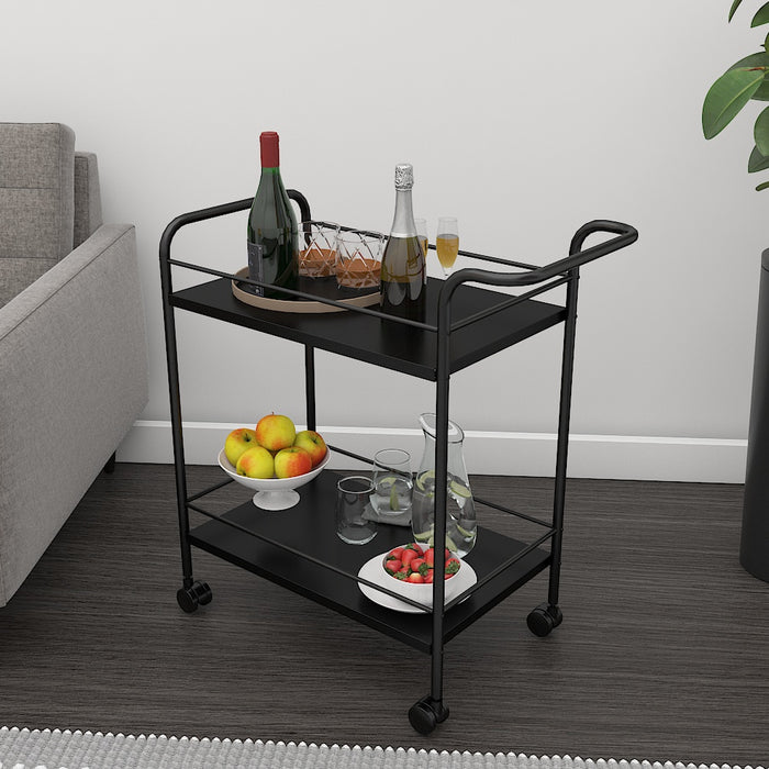 Premium Metal Kitchen Serving Trolley with Wheels (Black)