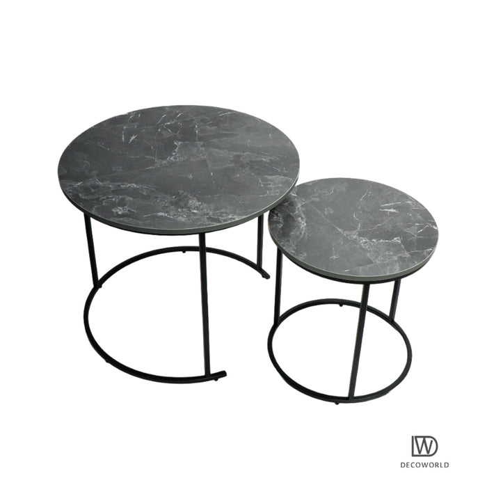 Premium Coffee Table (Grey Marble Top with Black Legs)