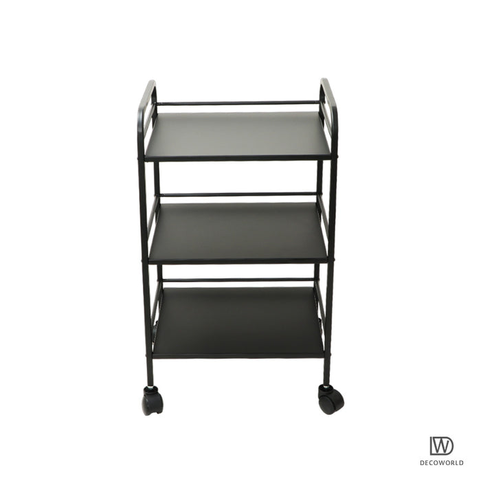 3 Tier Premium Metal Rolling Trolley Cart Stand with Wheels (Black)