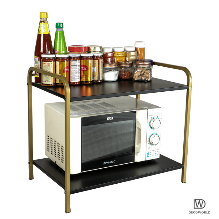 Premium Metal Microwave Stand (Black & Gold)