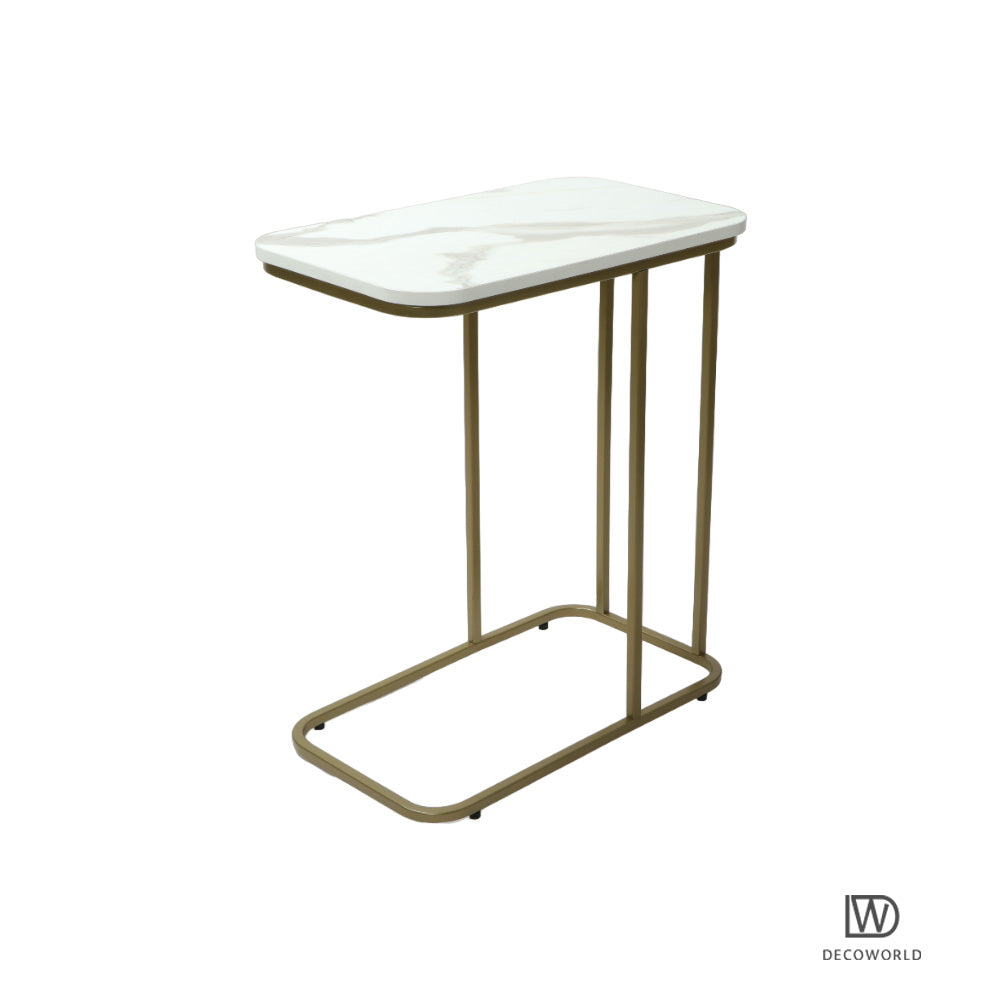 Premium Side Table (White Marble Top with Golden Stand)