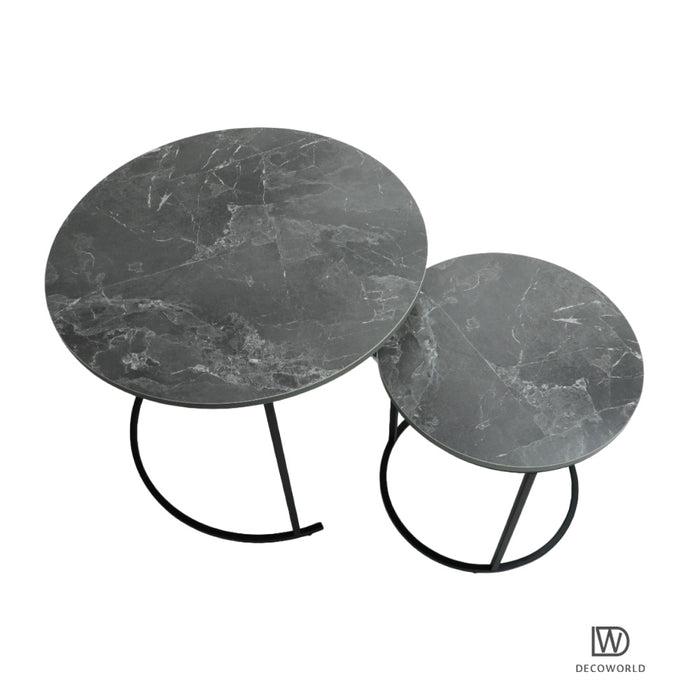 Premium Coffee Table (Grey Marble Top with Black Legs)