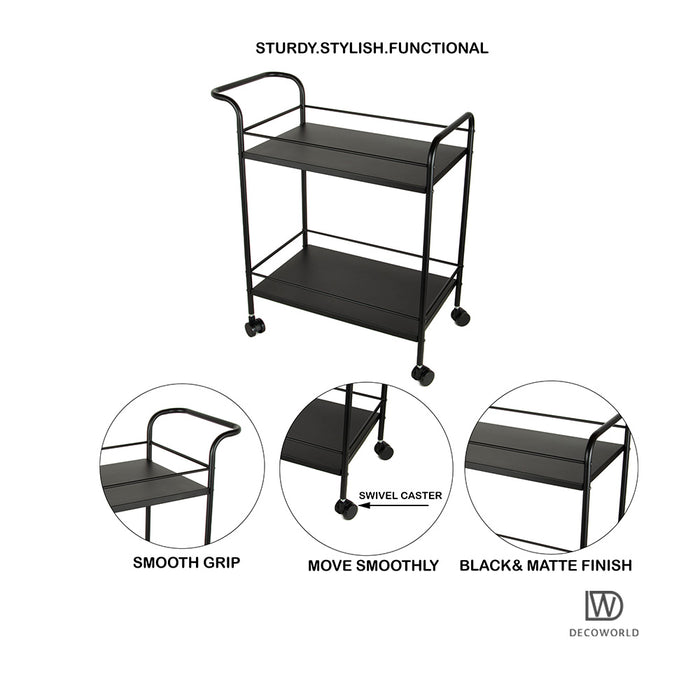 Premium Metal Kitchen Serving Trolley with Wheels (Black)