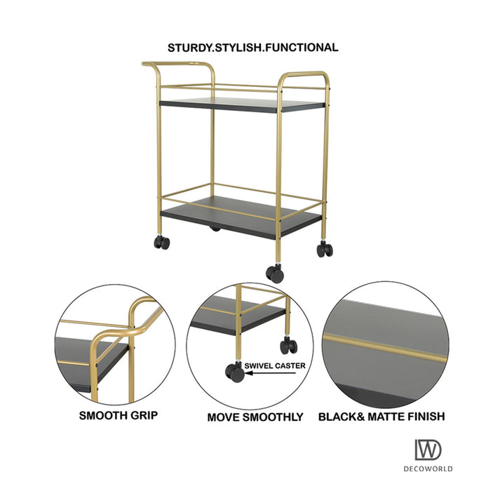 Premium Metal Kitchen Serving Trolley with Wheels (Black & Gold)