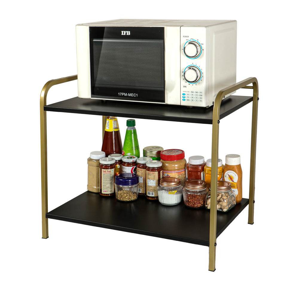 Premium Metal Microwave Stand (Black & Gold)