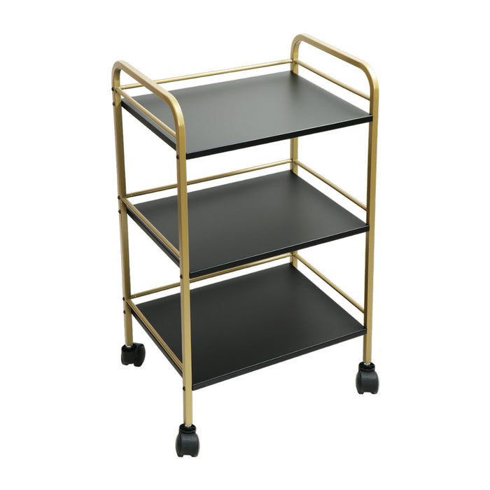 3 Tier Premium Metal Rolling Trolley Cart Stand with Wheels (Black & Gold)