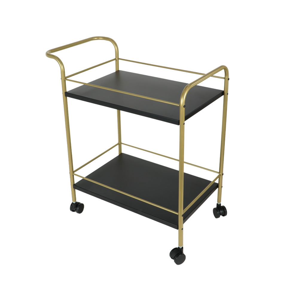Premium Metal Kitchen Serving Trolley with Wheels (Black & Gold)