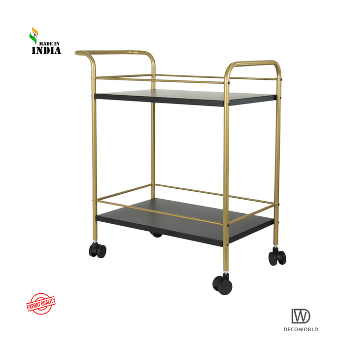 Premium Metal Kitchen Serving Trolley with Wheels (Black & Gold)