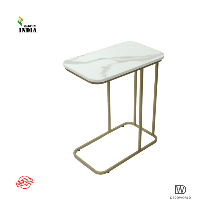 Premium Side Table (White Marble Top with Golden Stand)