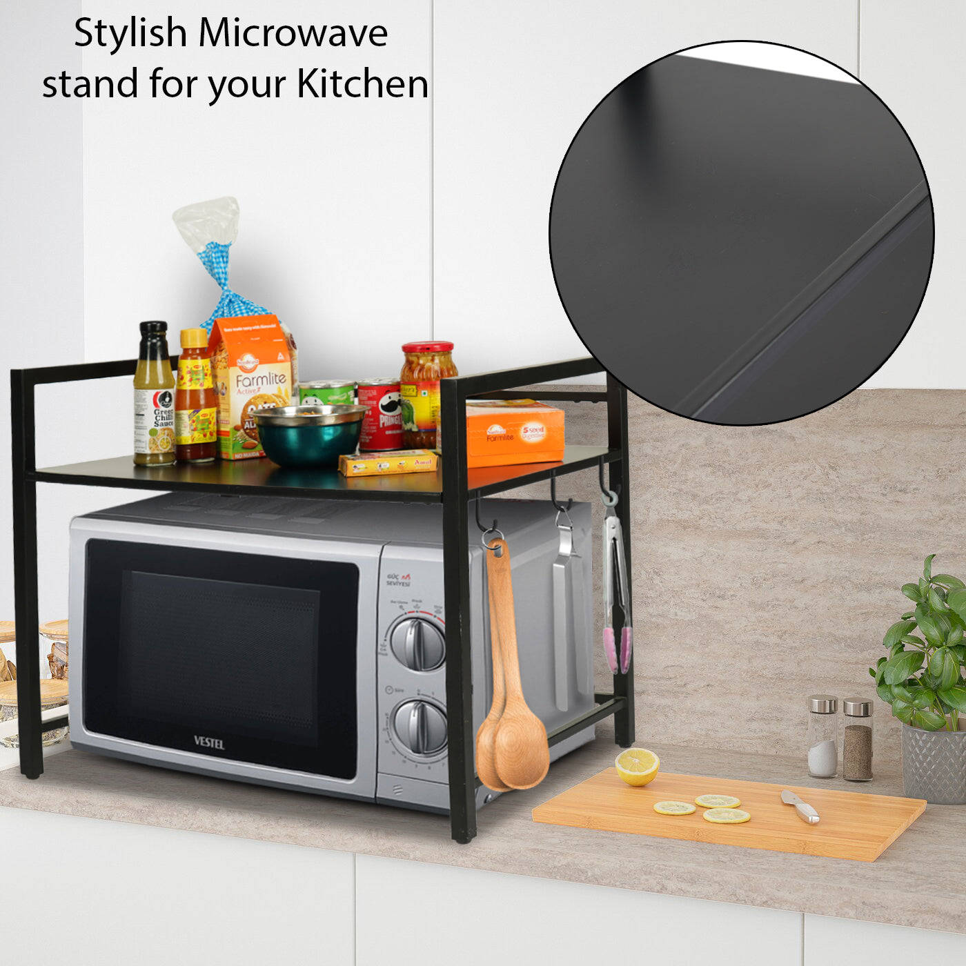 Metal Microwave Stand - Single Platform (Black)