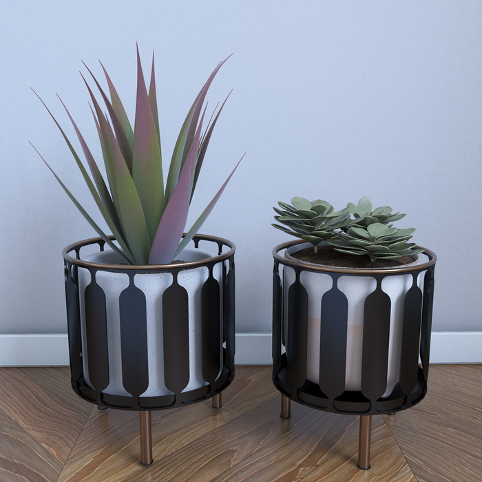 Laser Cut Planter (Black & Gold - Set of 2)