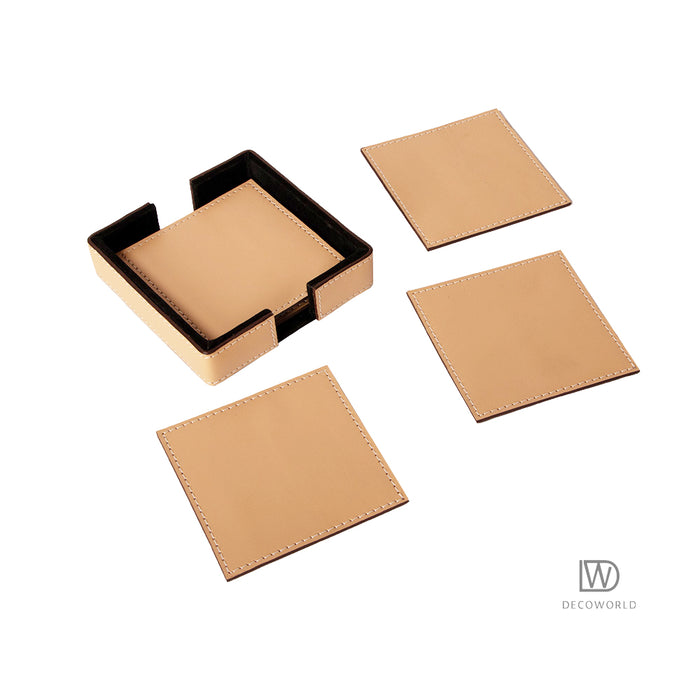 Leather Tea Coasters || Set of 6 (Beige)