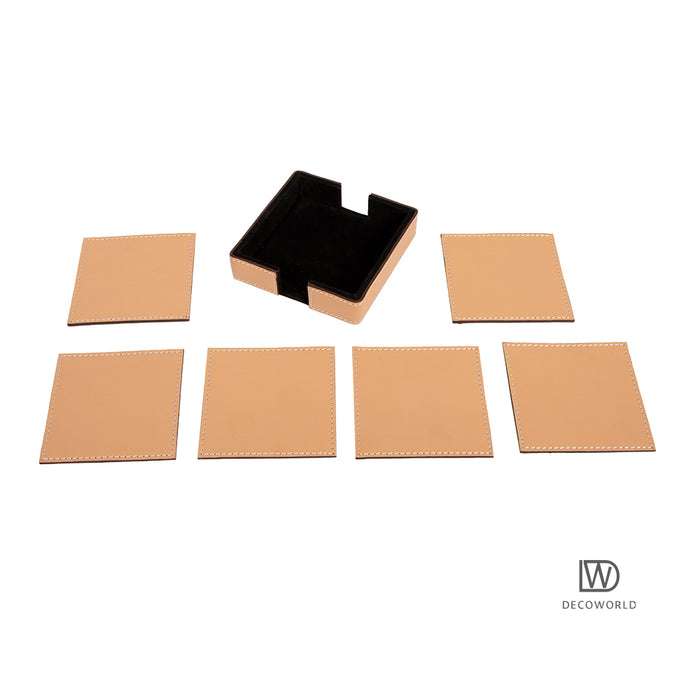 Leather Tea Coasters || Set of 6 (Beige)