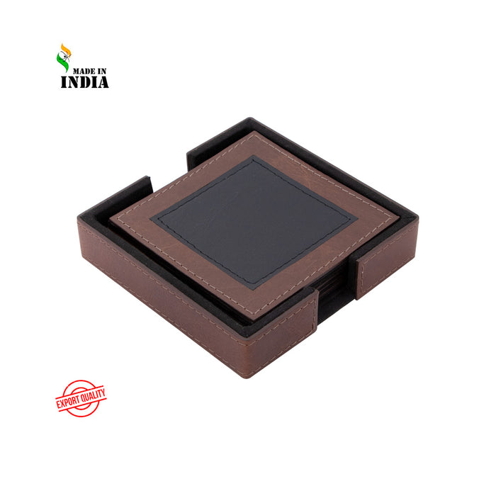 Leather Tea Coasters || Set of 6 (Black and Brown)