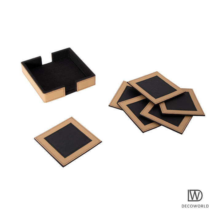 Leather Tea Coasters|| Set of 6 (Black and Beige)