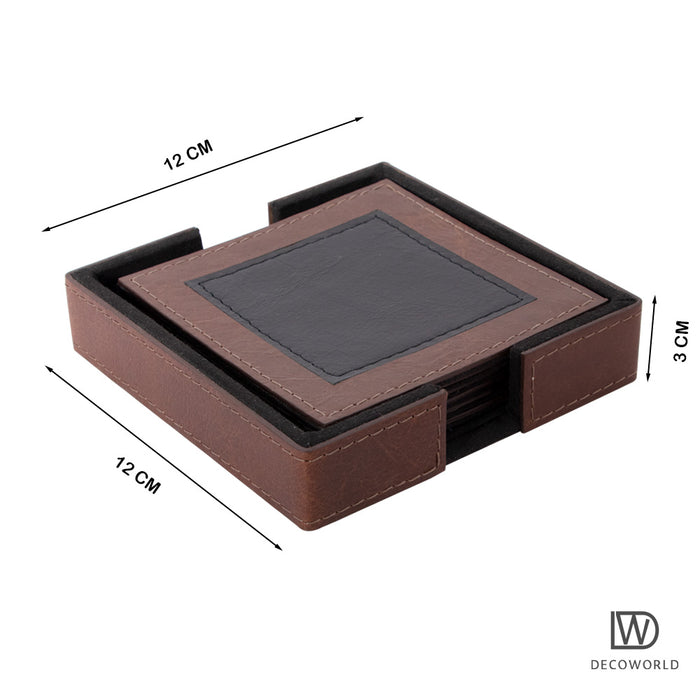 Leather Tea Coasters || Set of 6 (Black and Brown)