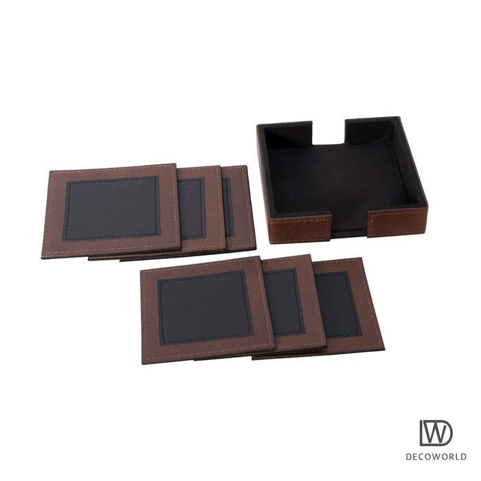 Leather Tea Coasters || Set of 6 (Black and Brown)