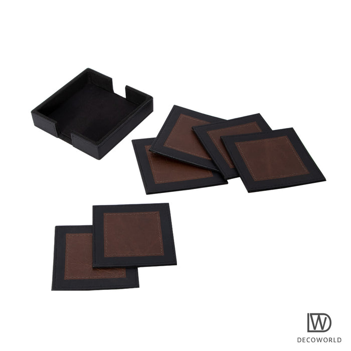 Leather Tea Coasters || Set of 6  (Brown and Black)