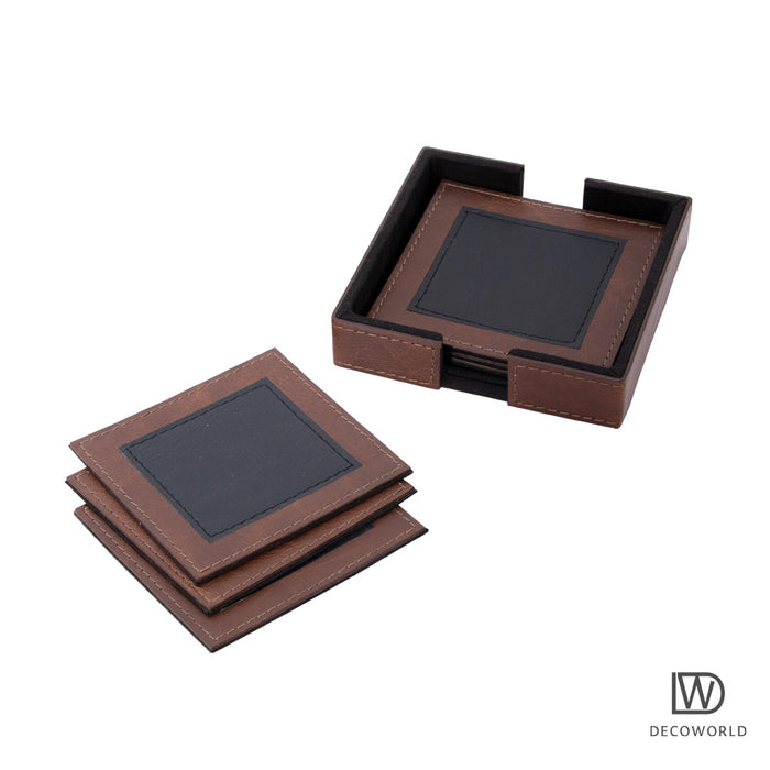 Leather Tea Coasters || Set of 6 (Black and Brown)