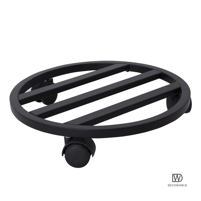 Round Plant Stand with Wheels  (Black - Set of 2)