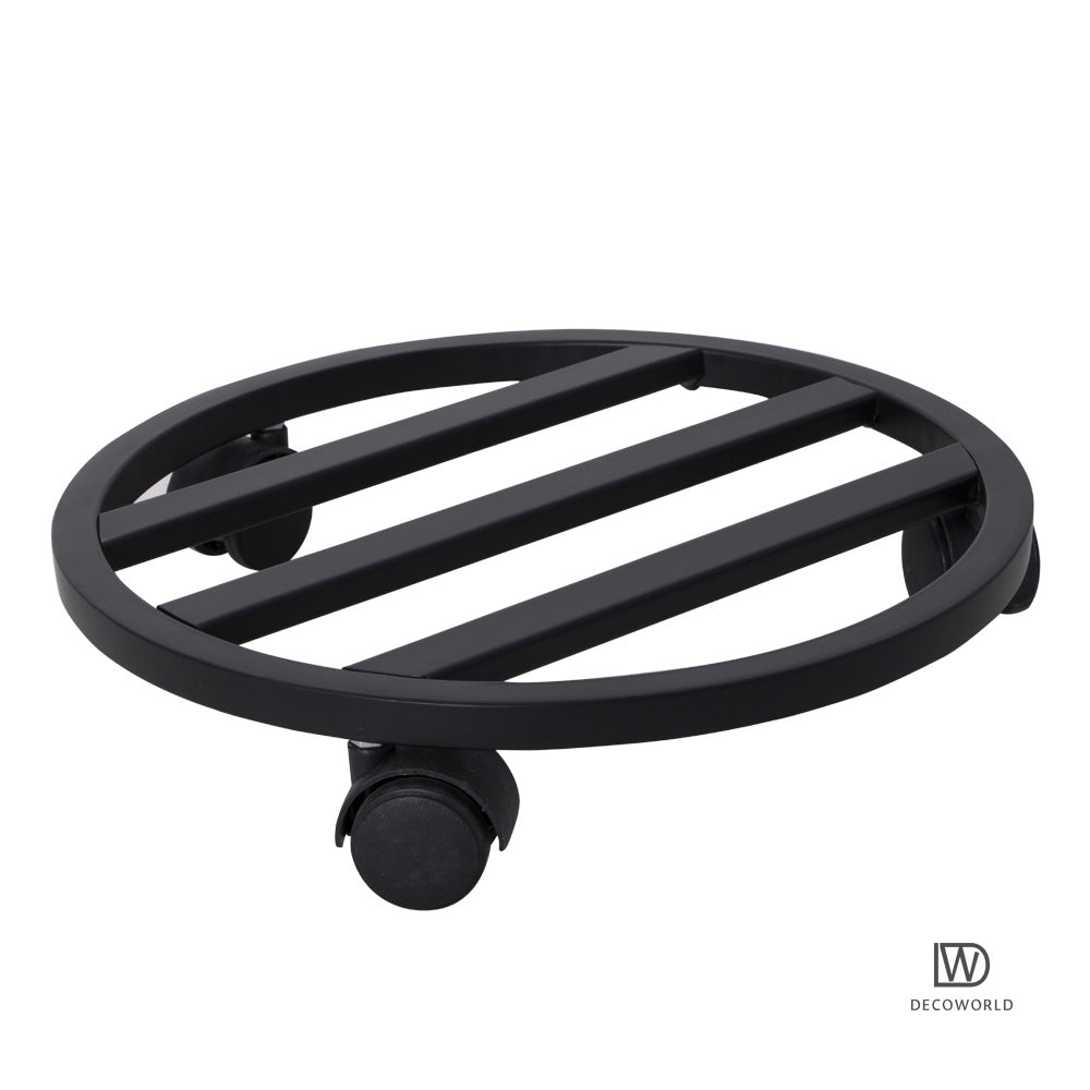 Round Plant Stand with Wheels (Black)