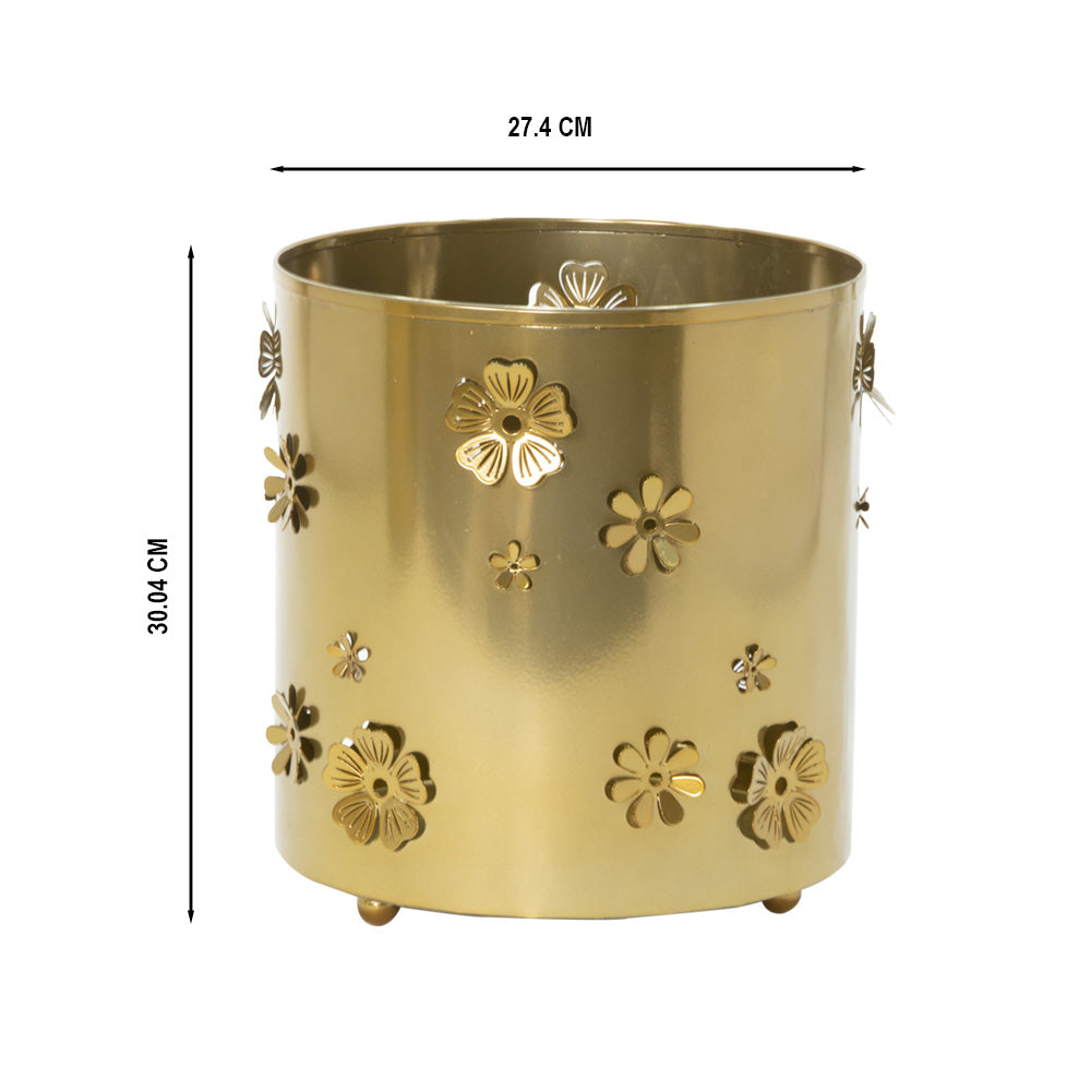 3D Planter - Floral Design Brass Finish