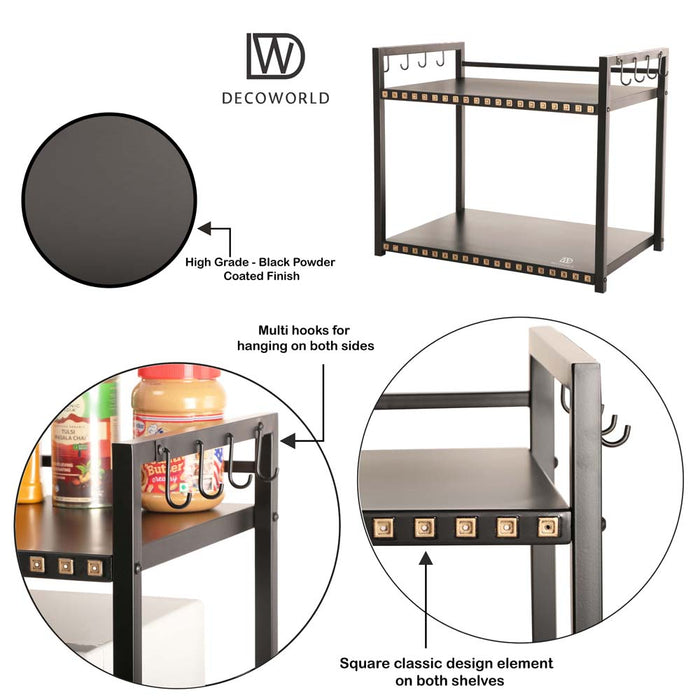 Metal Microwave Stand - Double Platform ( Gold Embossing)