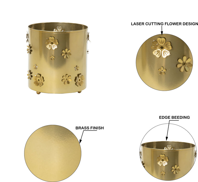 3D Planter - Floral Design Brass Finish(Set of 2)